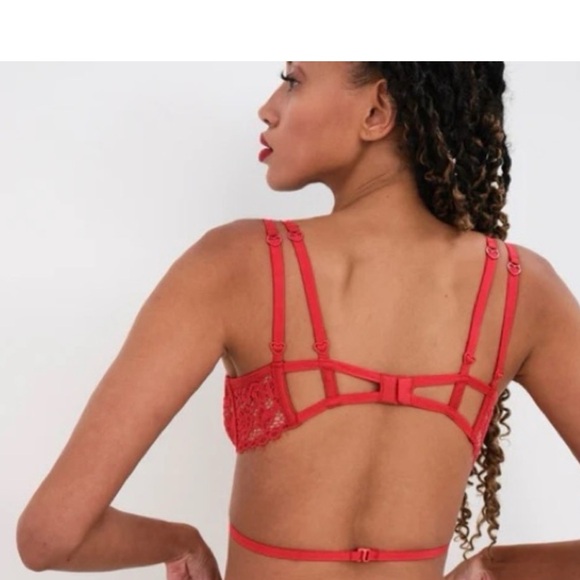 For Love & Lemons Rosa Lace Underwire Bra in Red XL - Picture 2 of 13